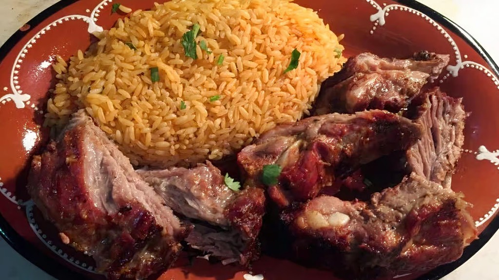 BBQ pork ribs with Portuguese rice